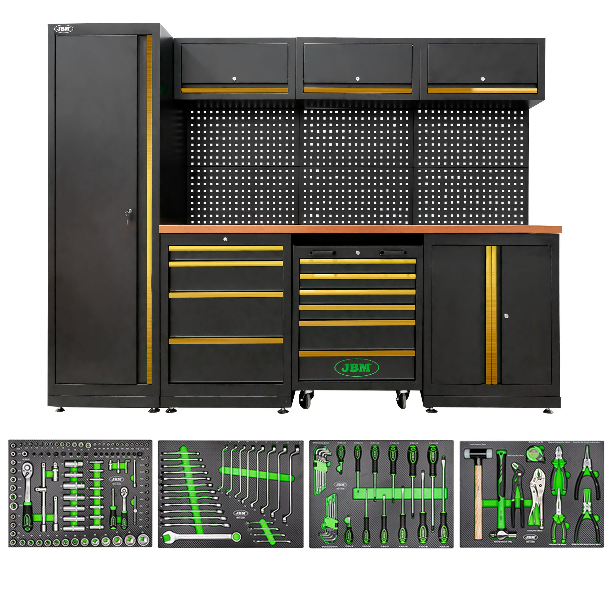 Arredo Garage Officina JBM profili oro 2640x1950x500 completo di utensili