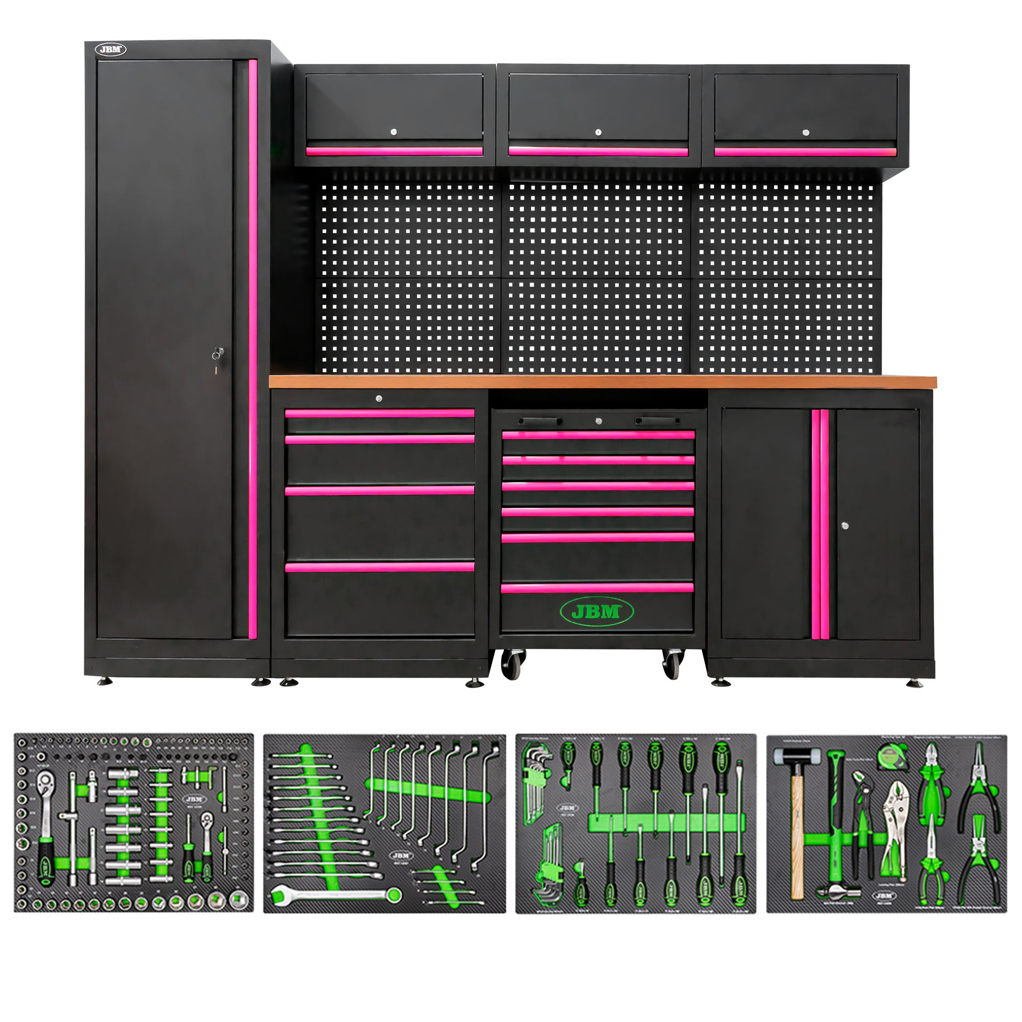 SET DI MOBILI COMPONIBILI PER OFFICINA (18 PEZZI) - ROSA SERIE446P JBM