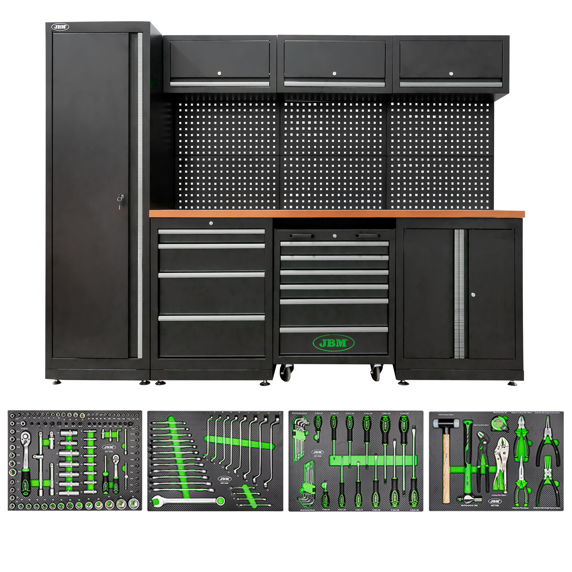 Arredo Garage Officina JBM profili argento 2640x1950x500 completo di utensili