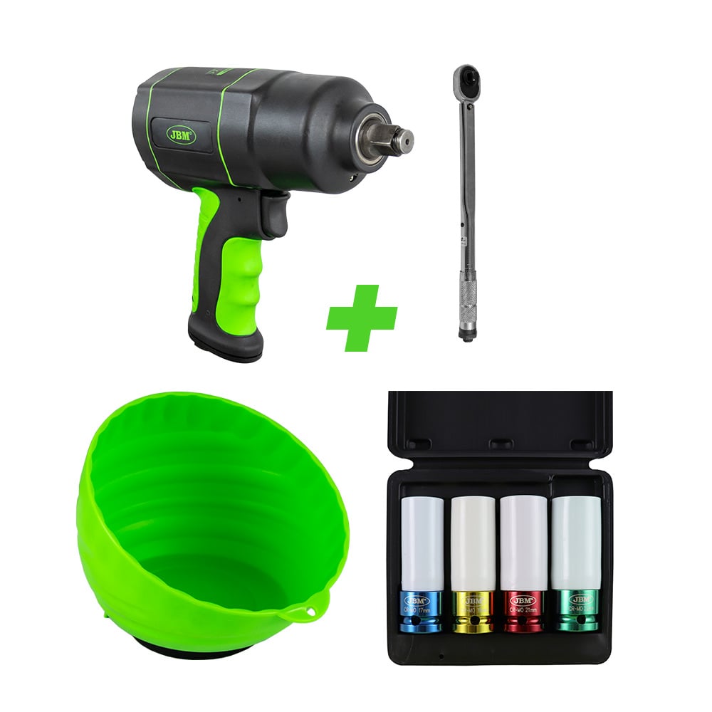 53608 AVVITATORE PNEUMATICO+ 51127CHIAVE DINAMOMETRICA + 52338 SET DI 4 BUSSOLE + 52466 RECIPIENTE JBM