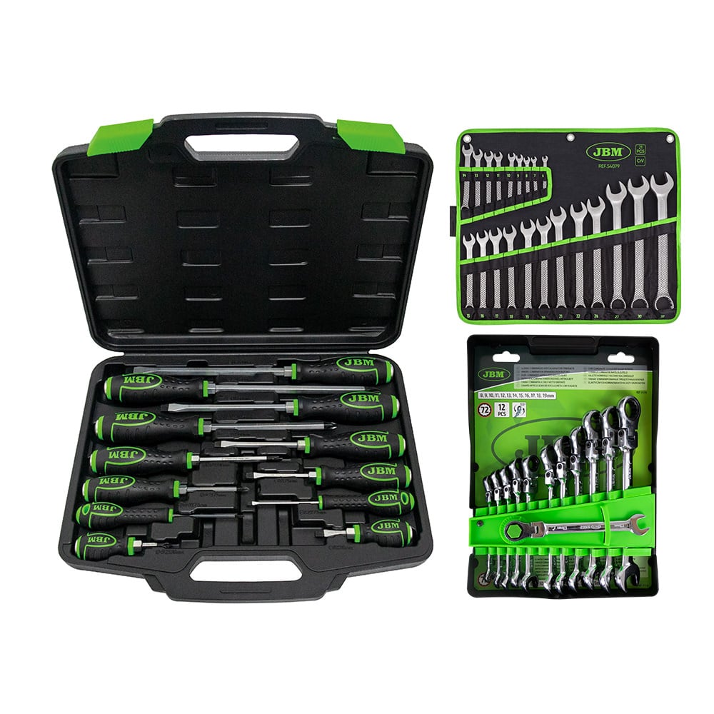 54126 12 CACCIAVITI A TAGLIO USO SCALPELLO+ 54079 21 CHIAVI COMBINATE+ 51318 COMBINATE A CRICCHETTO JBM SERIE451