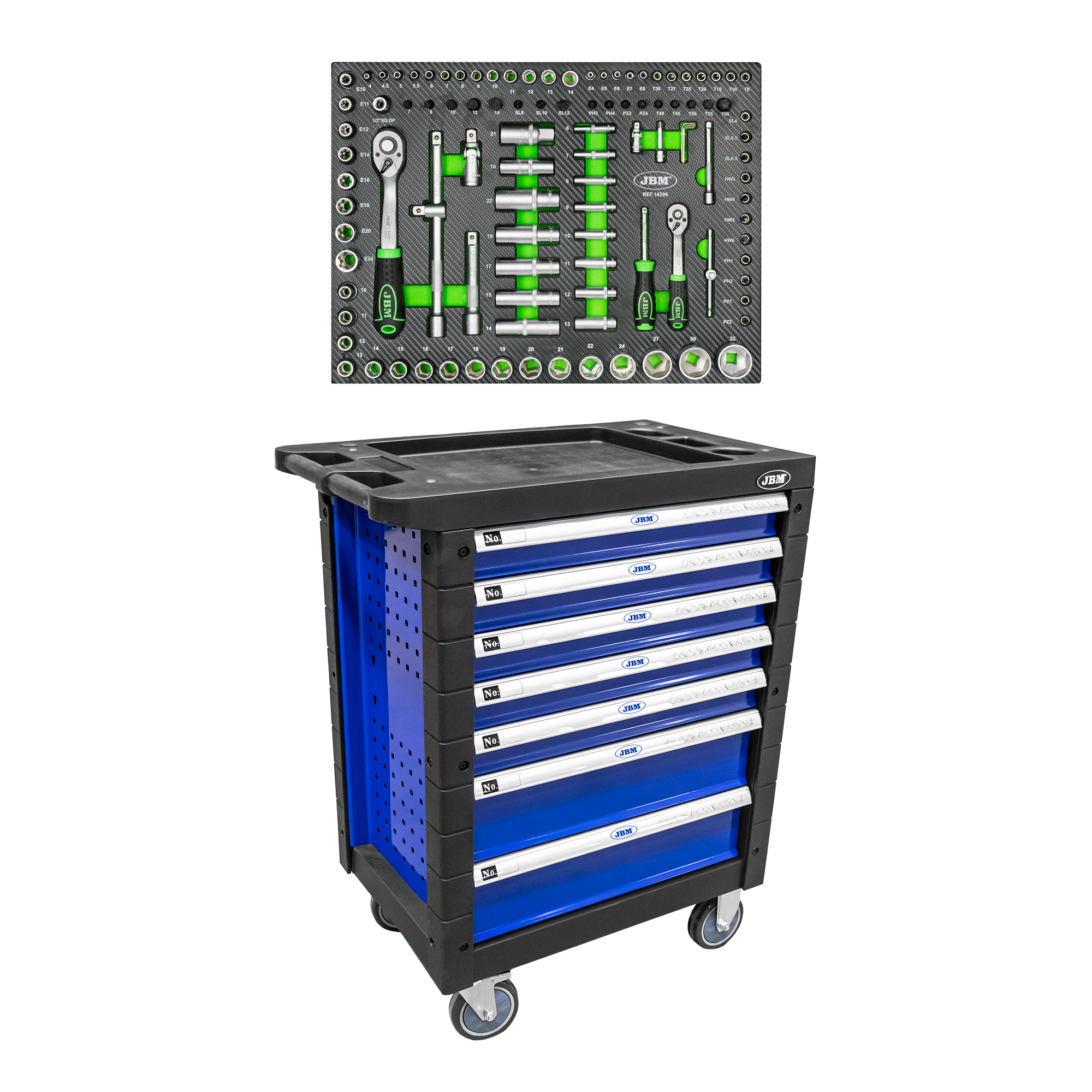 CARRELLO A 7 CASSETTI CONSENZA UTENSILI - BLU + 14296Y MODULO 108 PEZZI SERIE468A