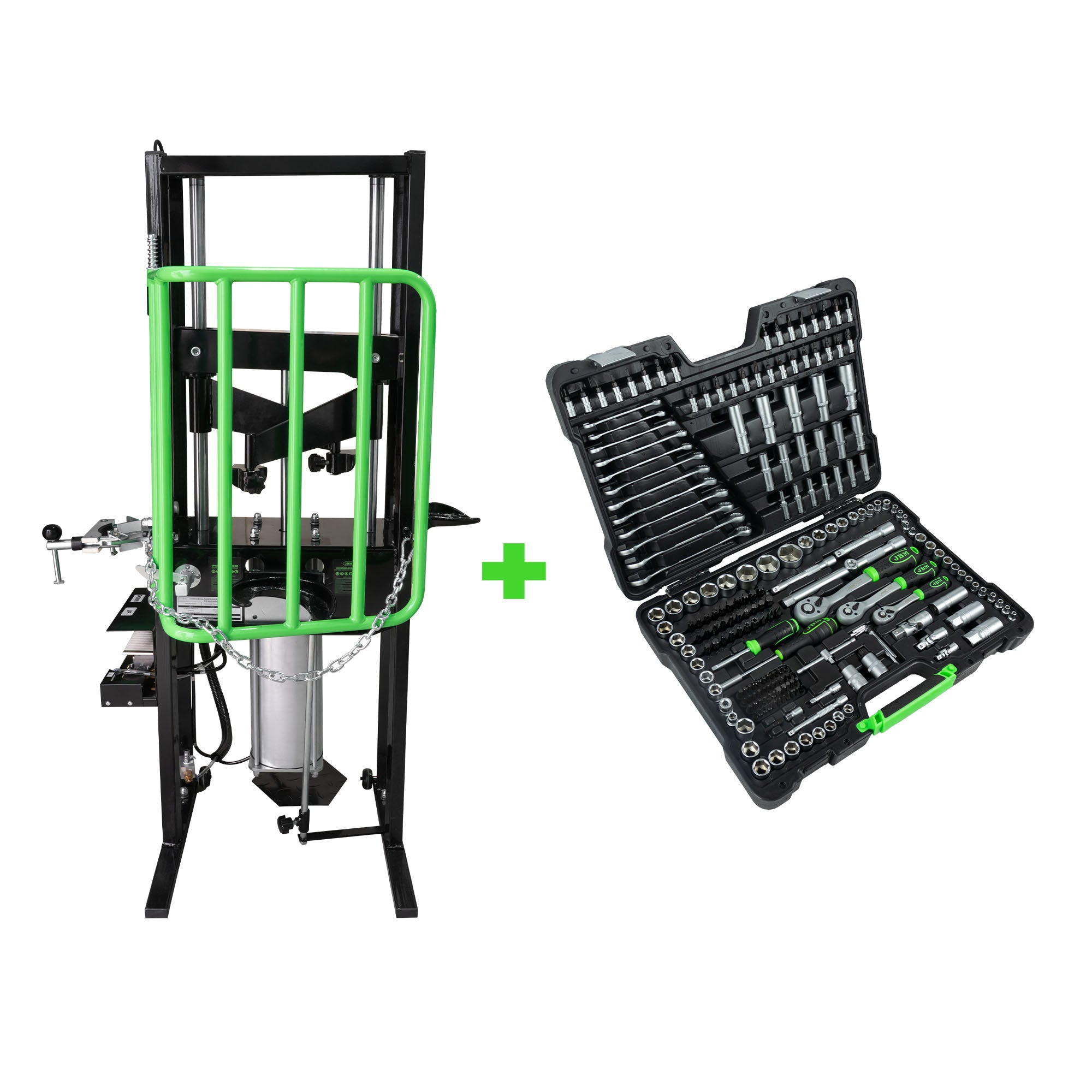 COMPRESSORE PNEUMATICO A MOLLA 1T + VALIGETTA DI UTENSILI DA 216 PEZZI CON BUSSOLE ESAGONALI JBM