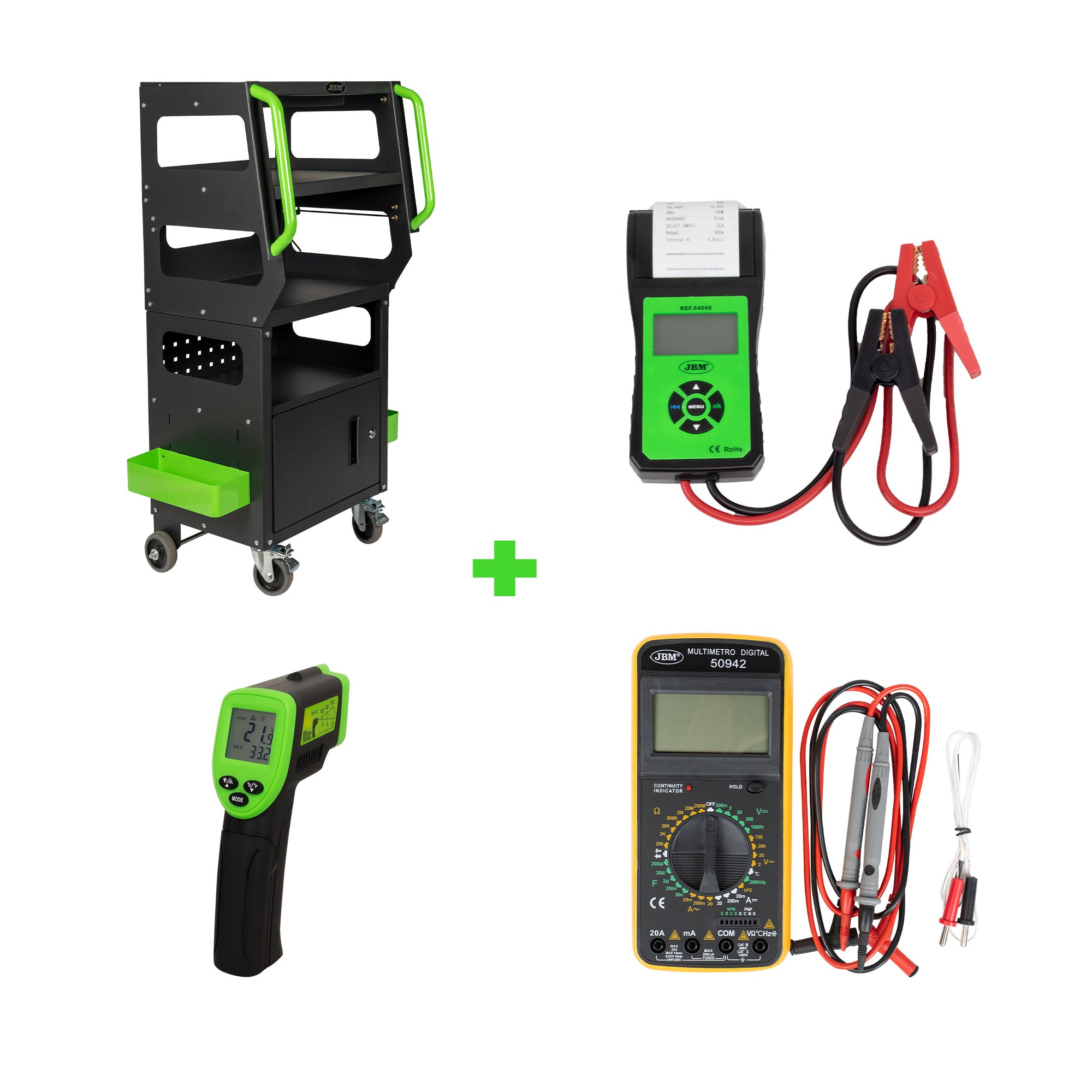Carrello diagnostico + tester BAT con stampante + multimetro digitale + termometro laser SERIE 499