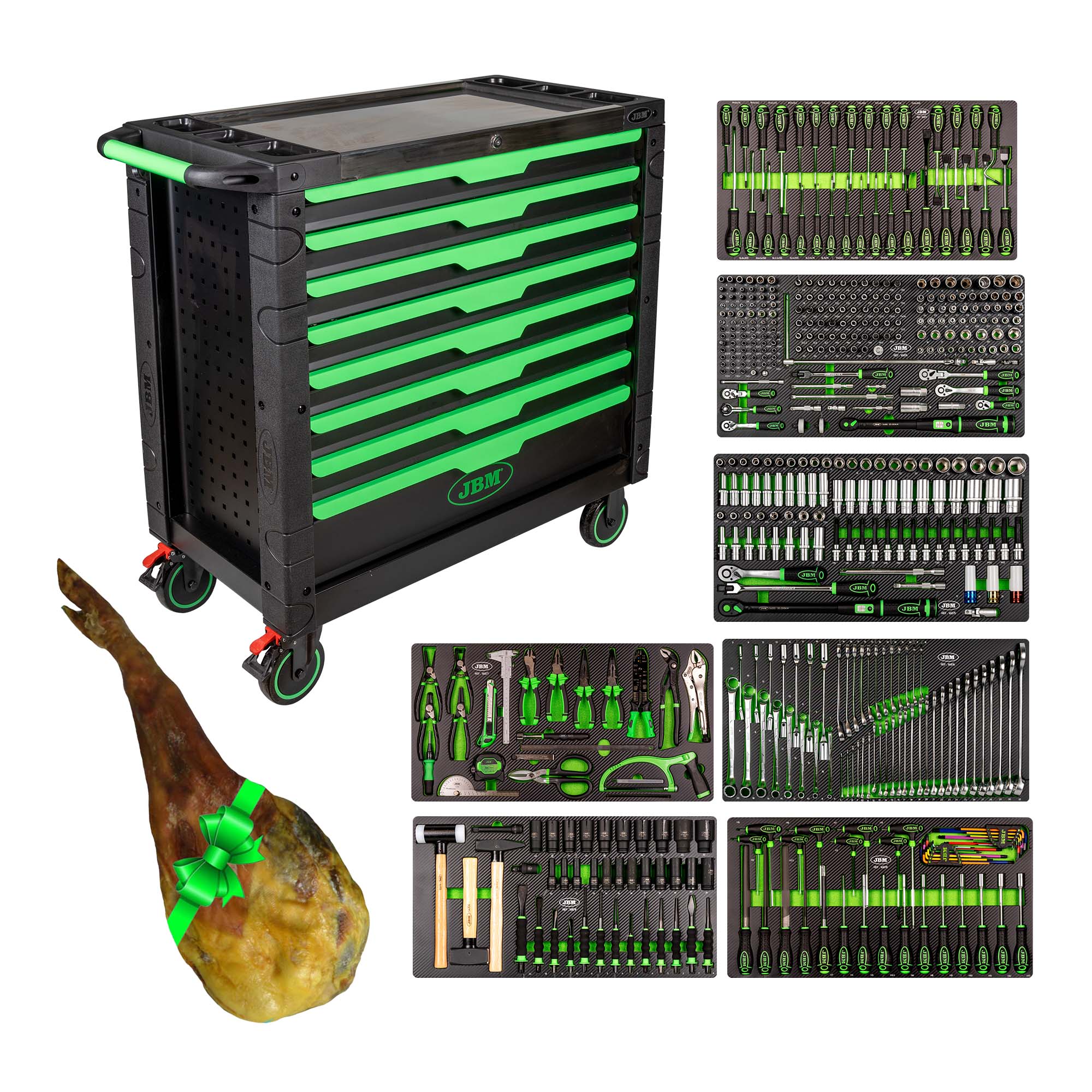 CARRELLO ATTREZZI XL A 8 CASSETTI ASSEMBLATO CON 468 PEZZI JBM 54688 + 6kg. prosciutto iberico SERIE54688P