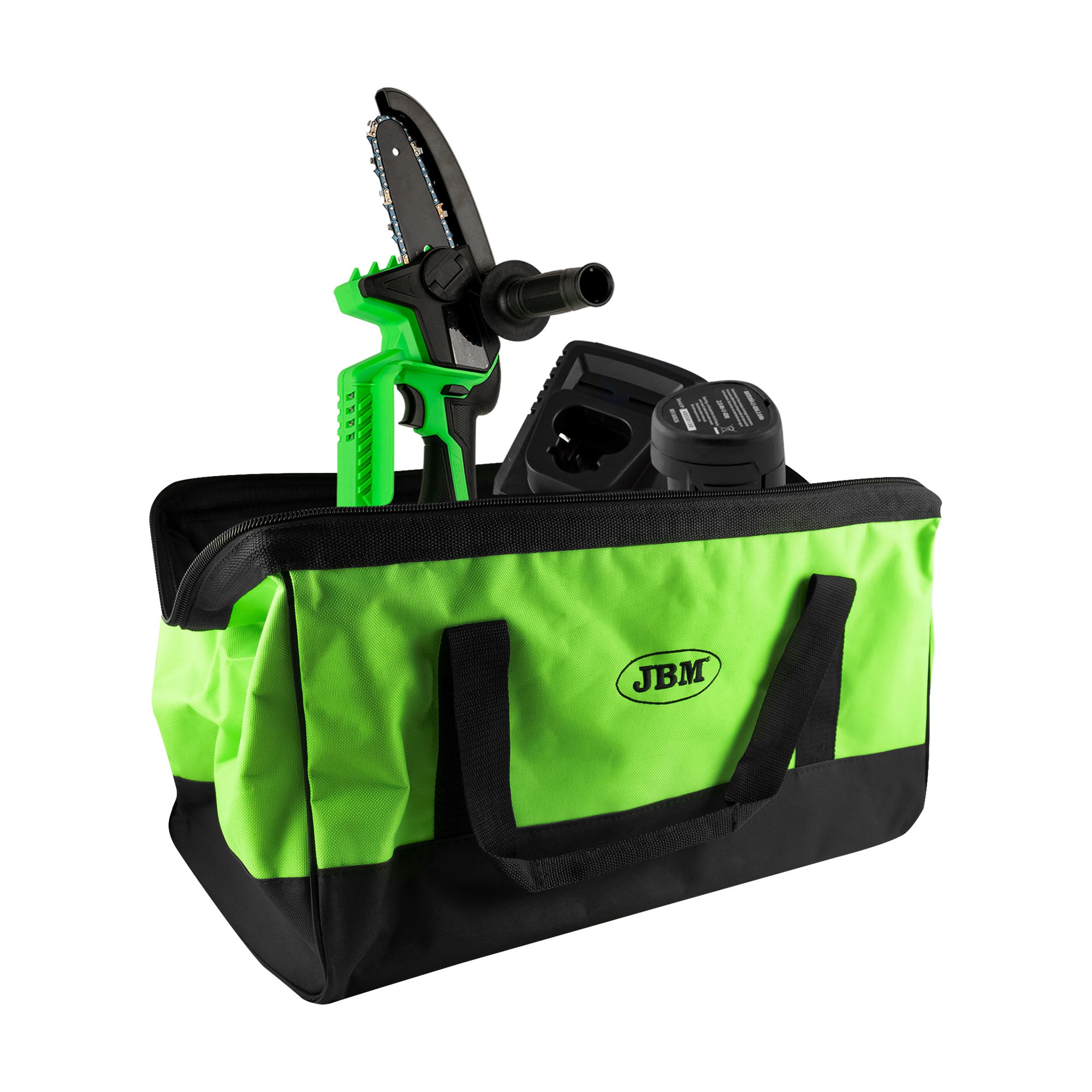 60056 MINI MOTOSEGA 12V+60025 CARICABATTERIE 12 V + 60026 BATTERIA 2.0 AH + 53782 BORSA JBM SERIE568