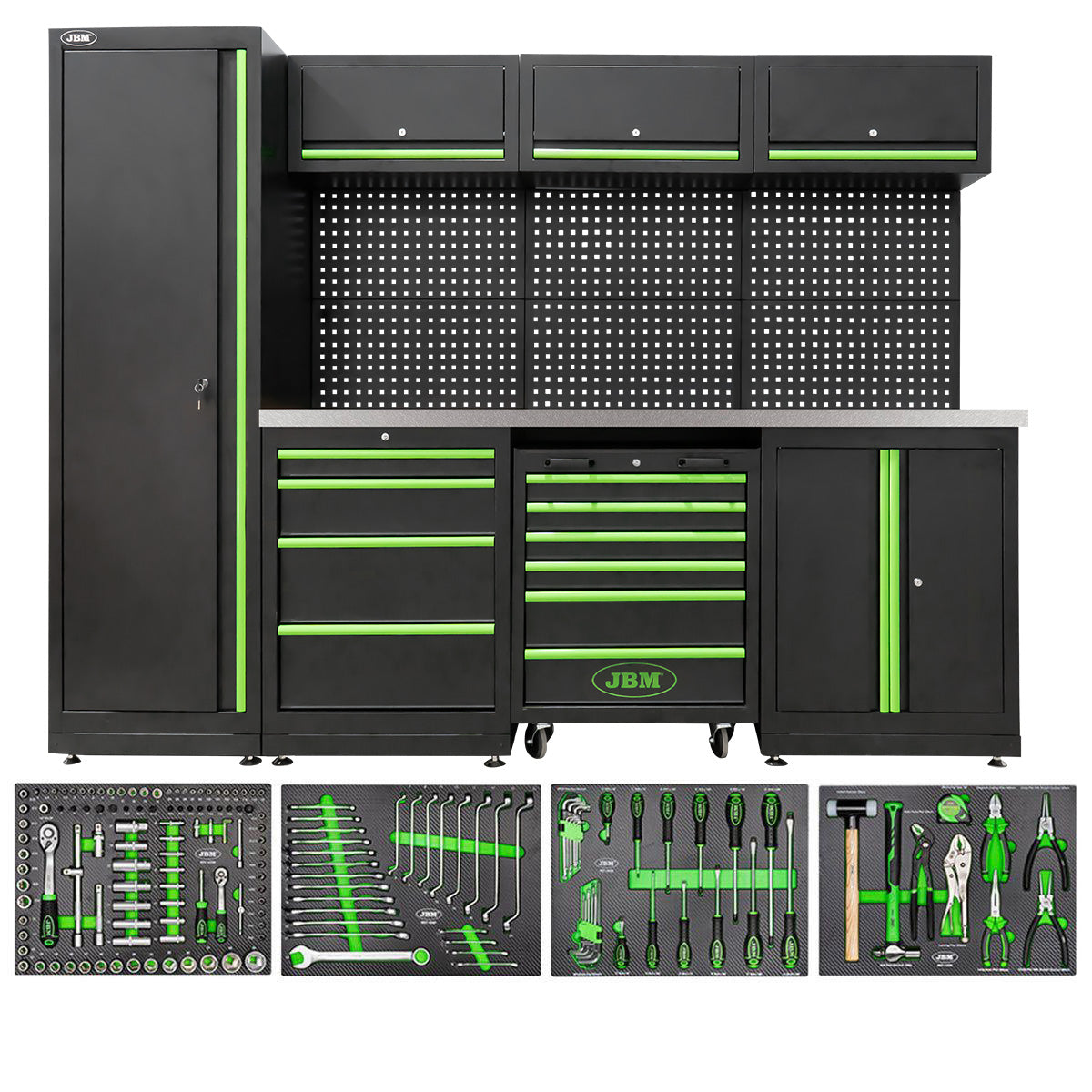 SET DI MOBILI COMPONIBILI PER OFFICINA (18 PEZZI) + SET DI 4 MODULI DI UTENSILI IN CARBONIO EVA SERIE588 JBM