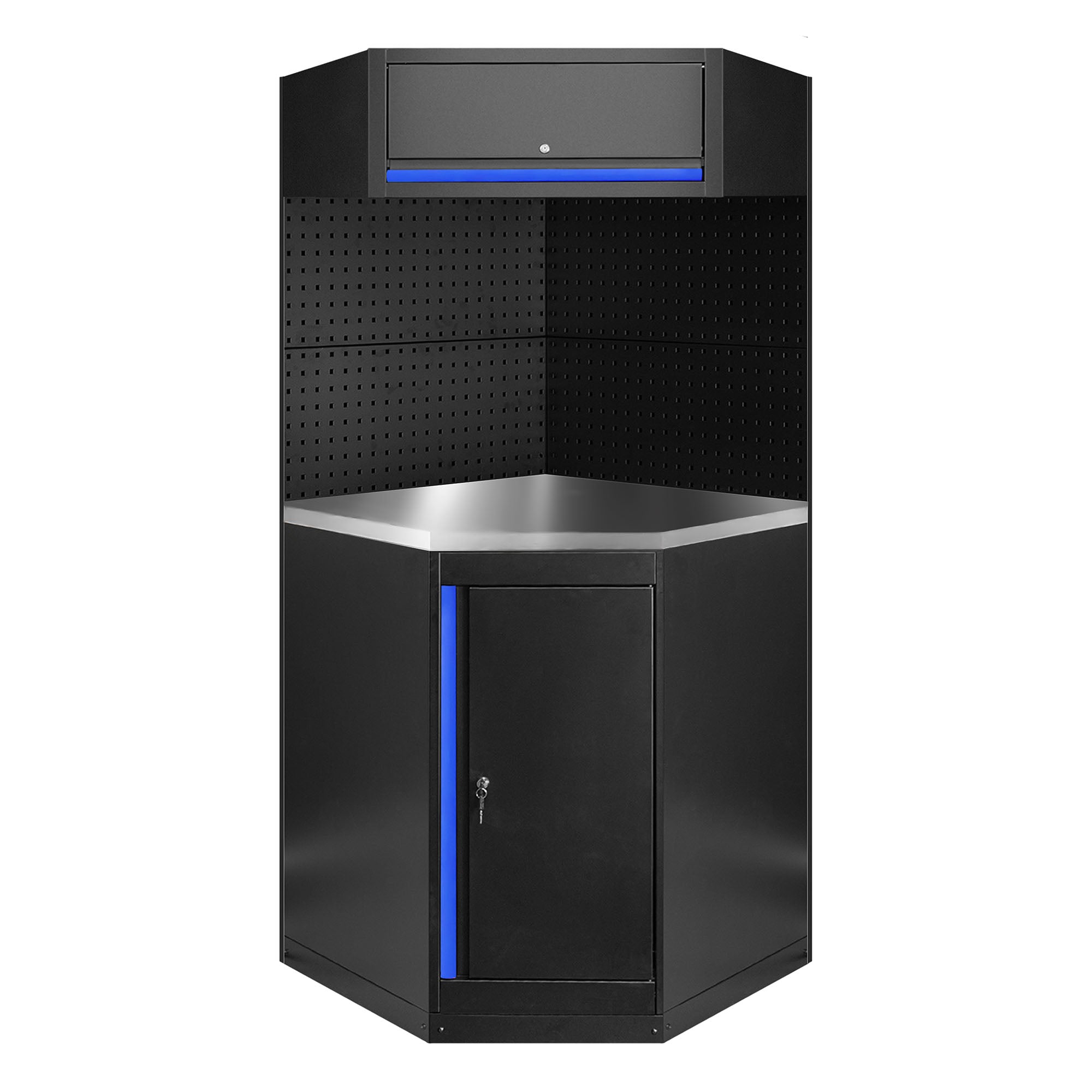 Angolo Arredo Garage Officina JBM ESTENSIONE profili blu PIANO INOX