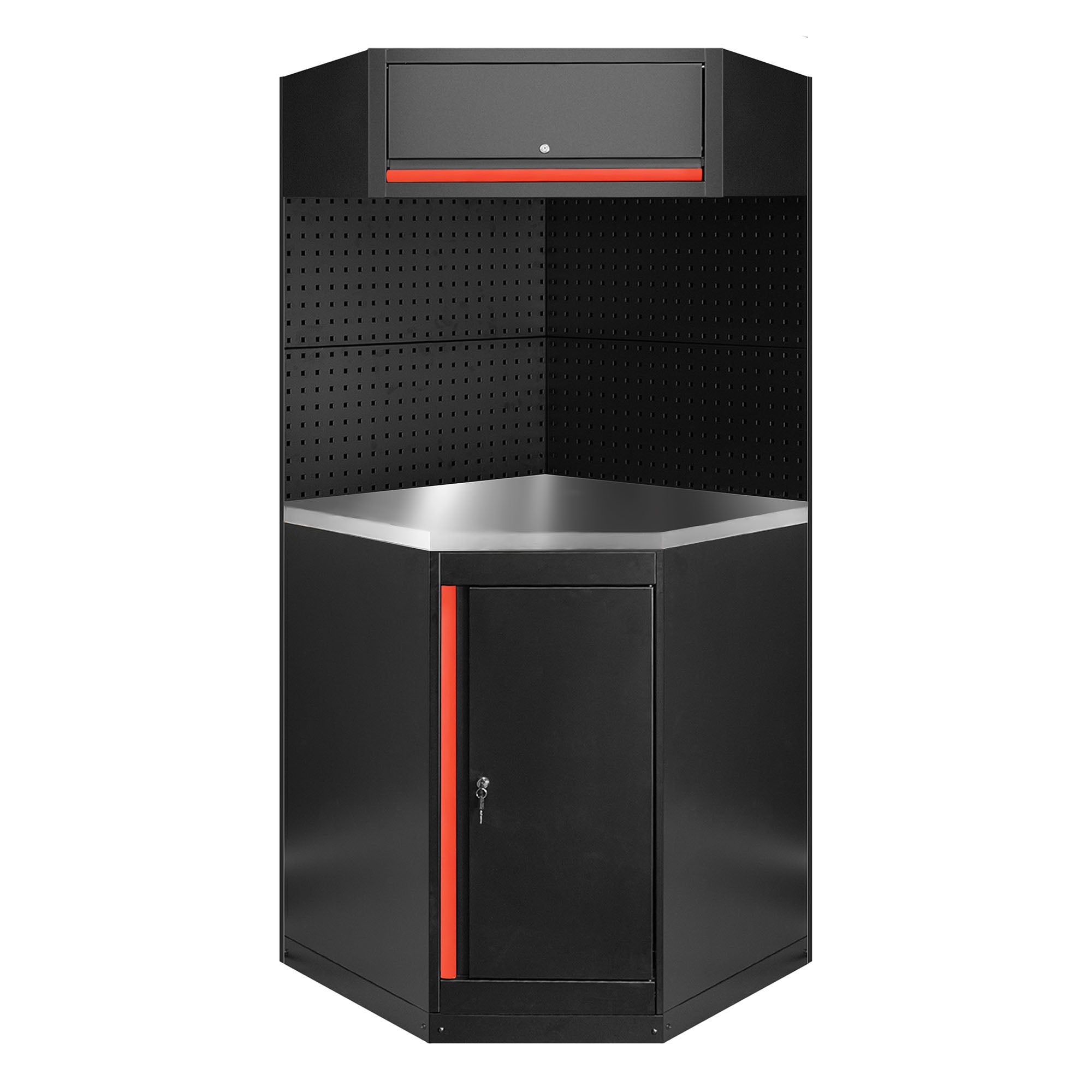 Angolo Arredo Garage Officina JBM ESTENSIONE profili rossi PIANO INOX