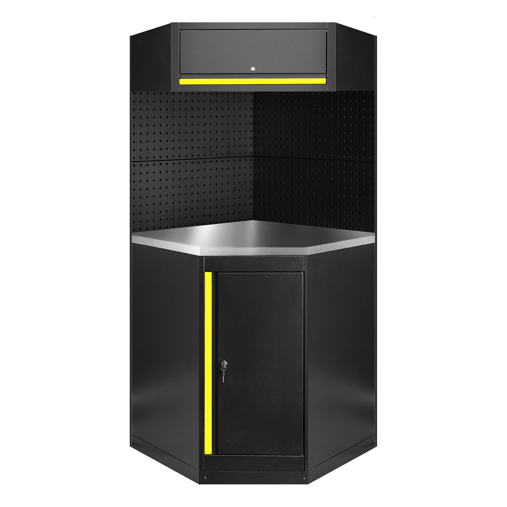 Angolo Arredo Garage Officina JBM ESTENSIONE profili gialli PIANO INOX