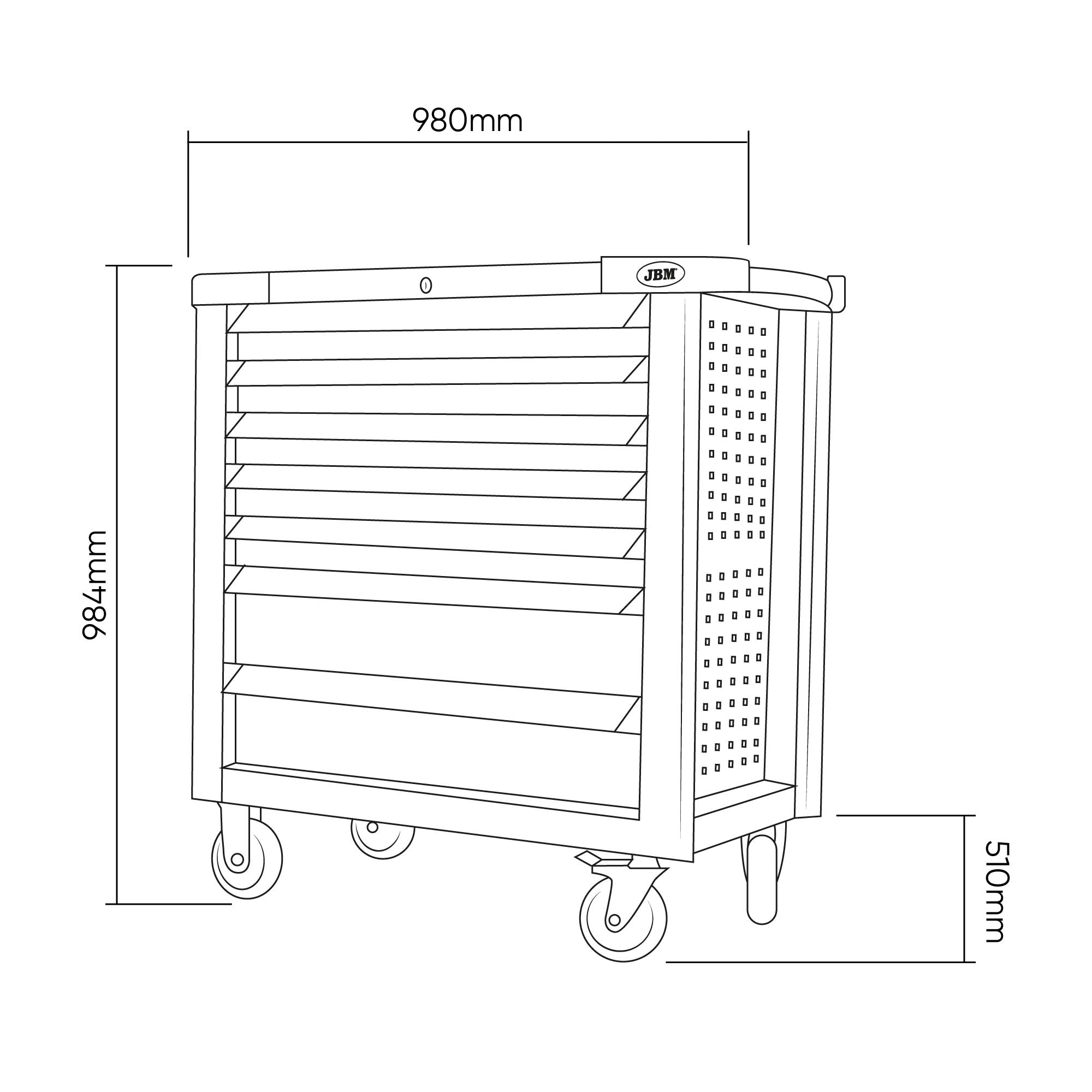CARRELLO XL CON 7 CASSETTI ROSSO - CON UTENSILI 53913 JBM