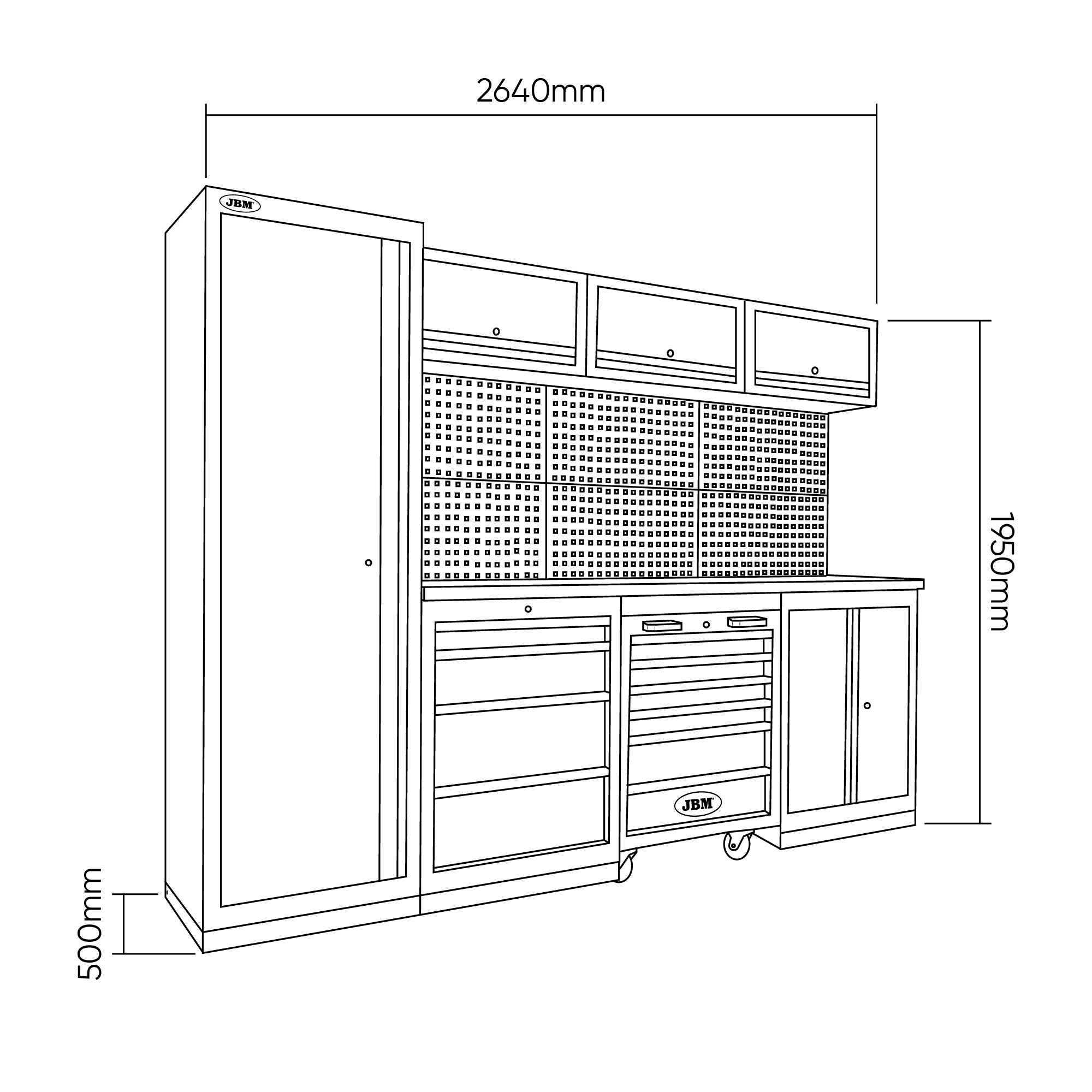 SET DI MOBILI COMPONIBILI PER OFFICINA (18 PEZZI) + SET DI 4 MODULI DI UTENSILI IN CARBONIO EVA SERIE446 JBM