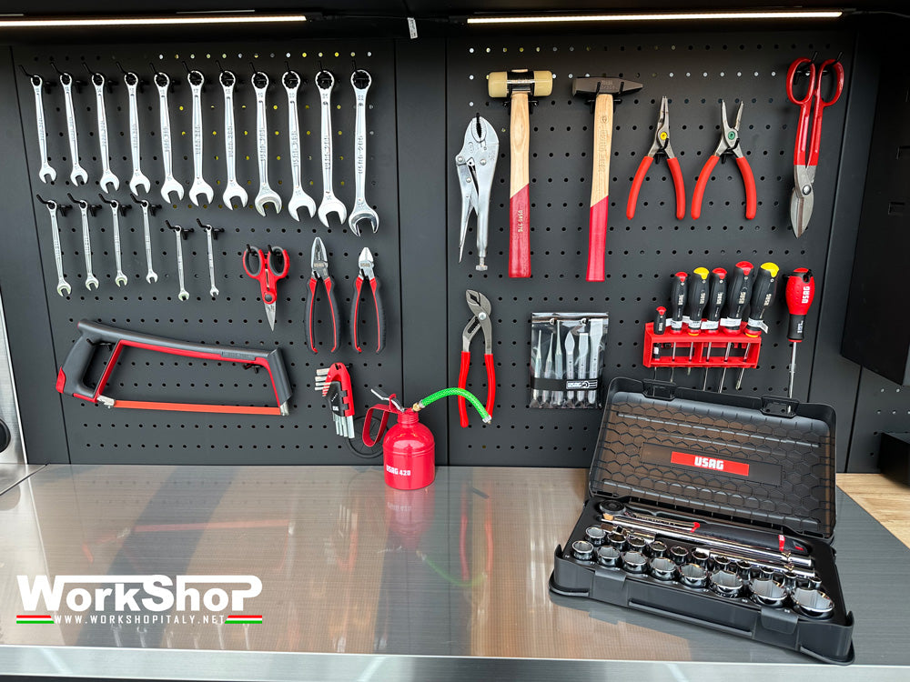 Arredo Officina Workshopitaly MPS 27 inox 3mt. Total Black + set 74 utensili Usag