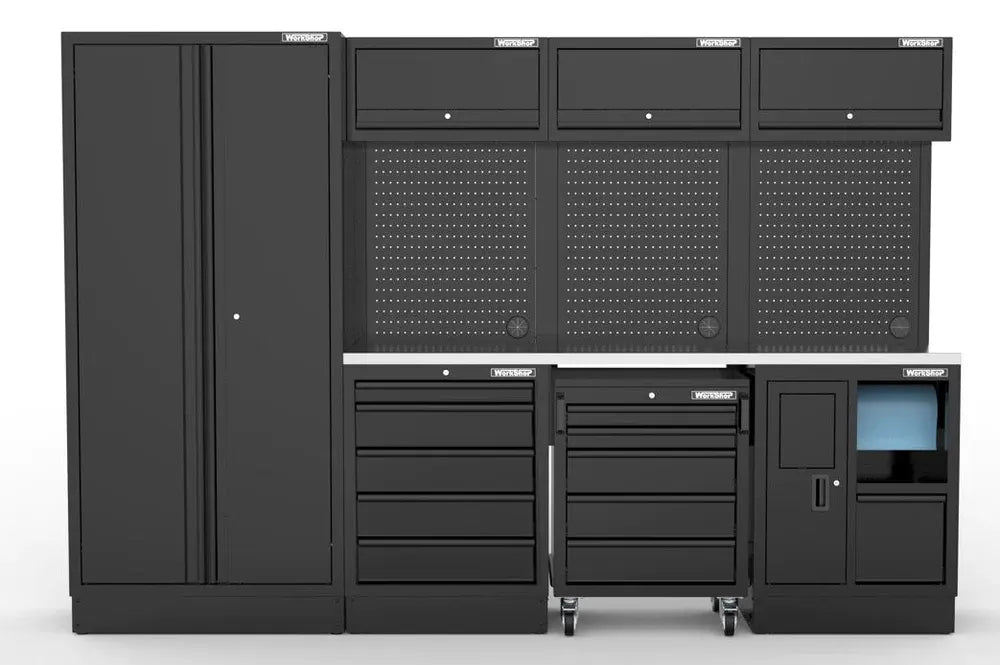 Arredo Officina Workshopitaly MPS 27 inox 3mt. Total Black + set 74 utensili Usag