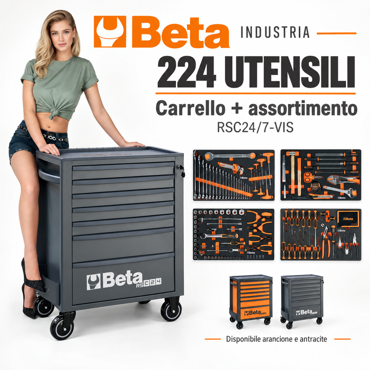 Carrello Beta RSC24/7-VIS con 224 utensili Industria – 7 cassetti