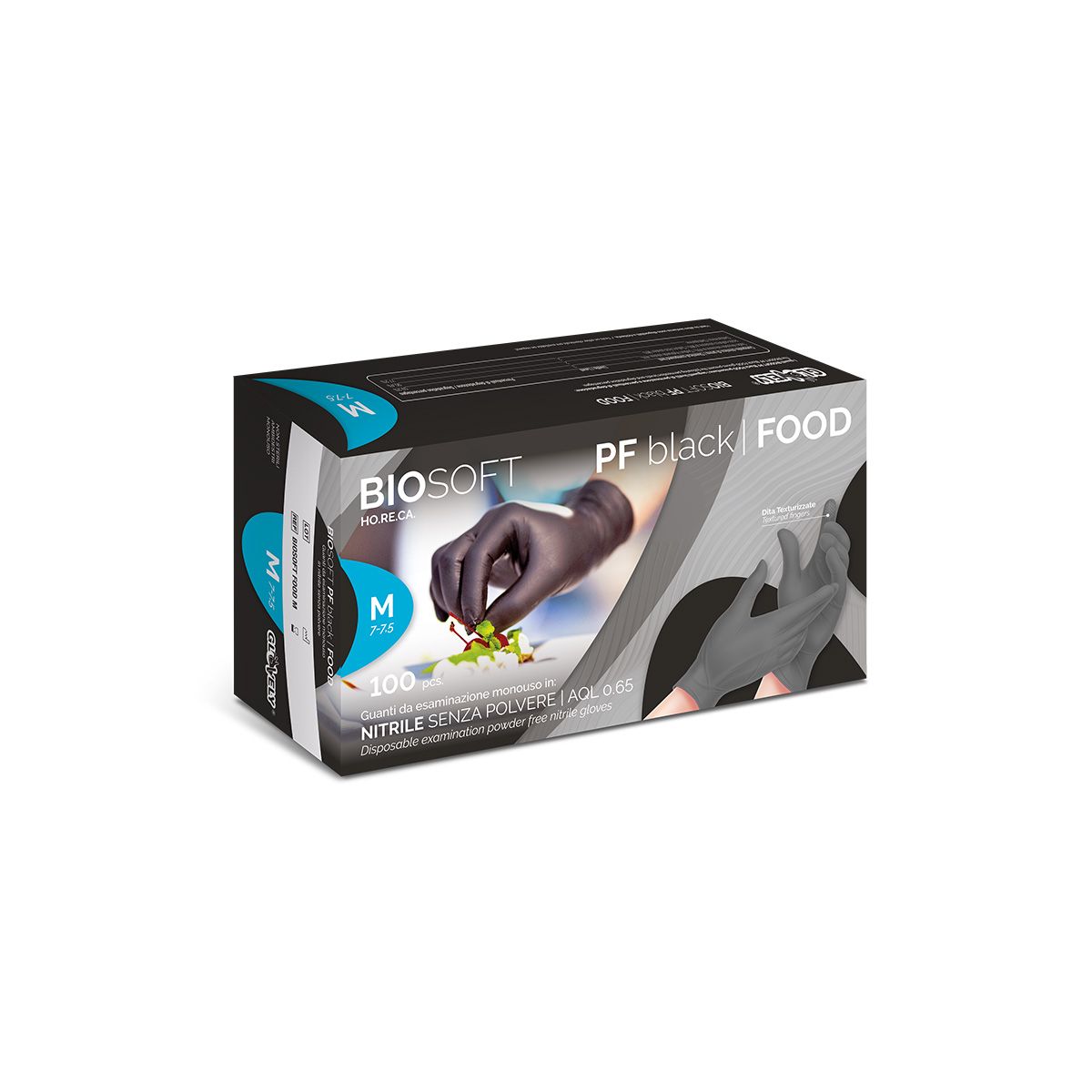 Guanti monouso alimentari neri Rays senza polvere GLOVELY BIOSOFT PF BLACK FOOD 1000pz.