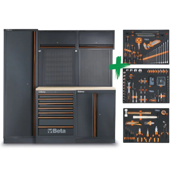 Combinazione arredo officina C45PRO 2.0 B7X con assortimento di 196 utensili universali Beta Worker C45PRO 2.0 B7X/196UT