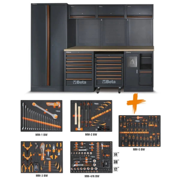 Arredo Officina Beta Utensili C45PRO 2.0 X/W piano inox o legno completo di set 268 utensili
