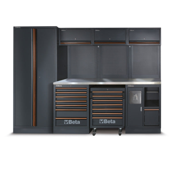 Arredo Officina Beta Utensili C45PRO 2.0 X/W piano inox o legno completo di set 268 utensili + SET 7 CHIAVI A SNODO IN OMAGGIO