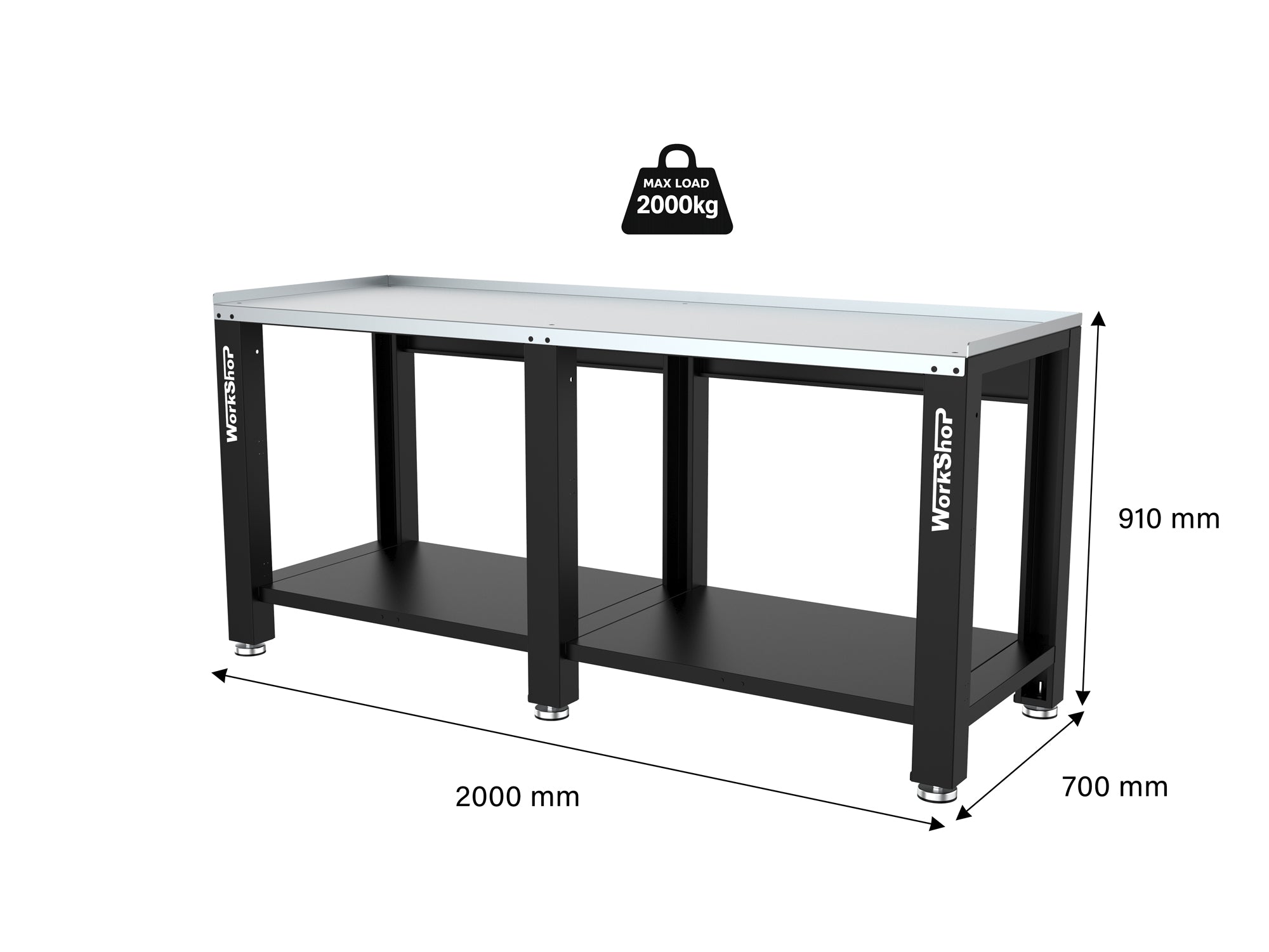 Banco da lavoro HIGH FORCE piano zincato 2mt Workshopitaly