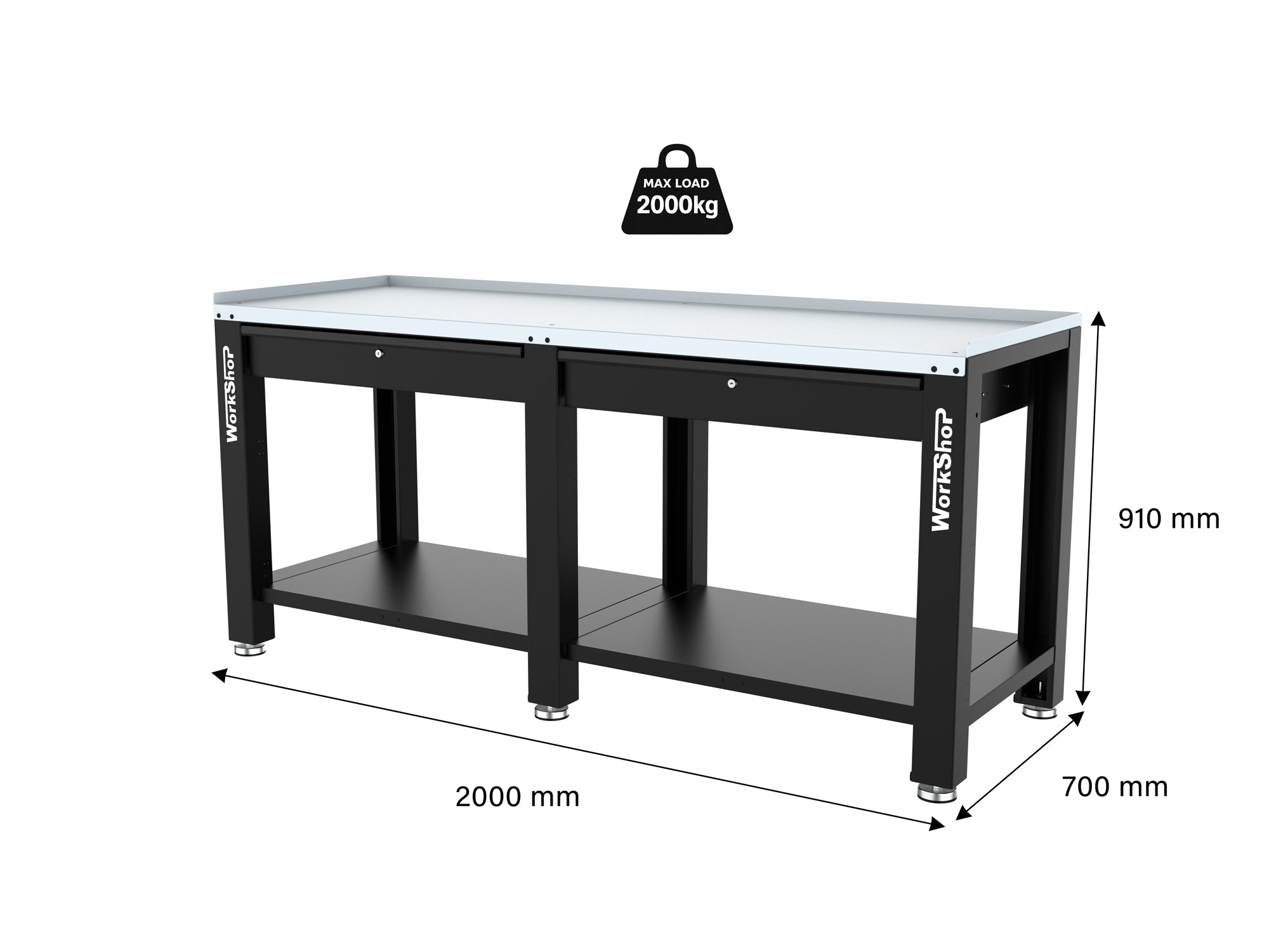 Banco da lavoro con cassetti HIGH FORCE piano zincato 2mt Workshopitaly