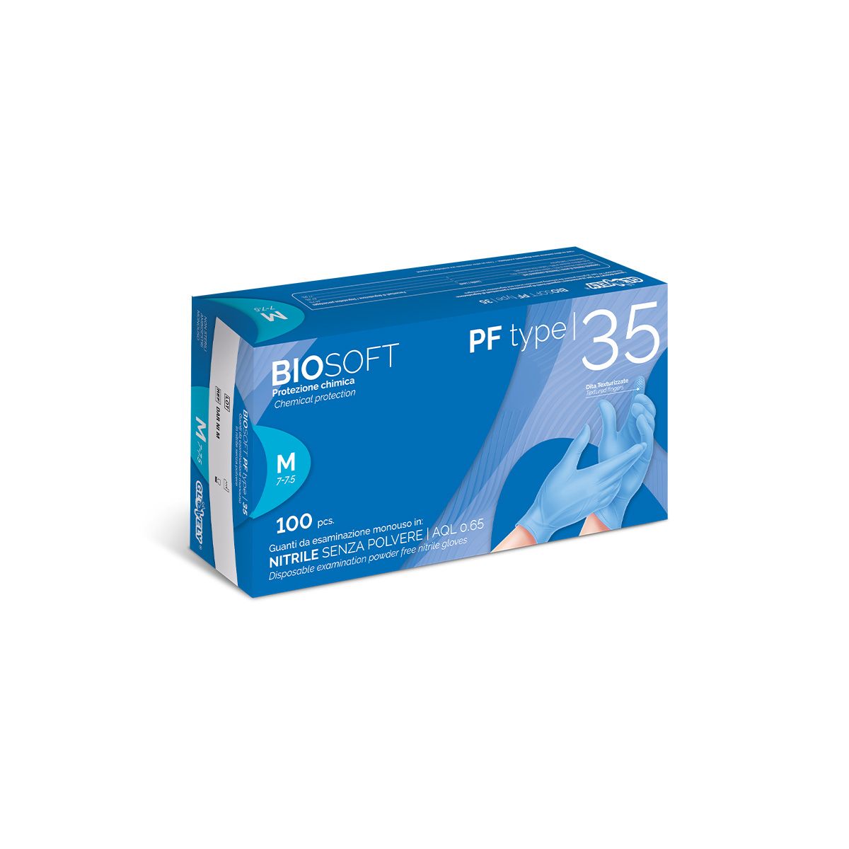 Guanti monouso azzurri Rays senza polvere nitrile GLOVELY BIOSOFT PF TYPE 35 1000pz.