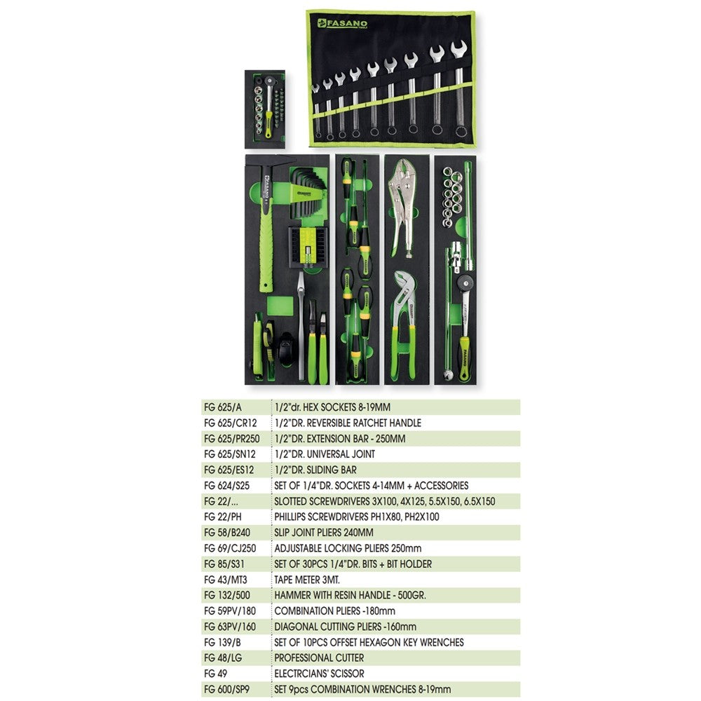 Cassetta portautensili Fasano Tools completa di 104 attrezzi FG 111/AS104