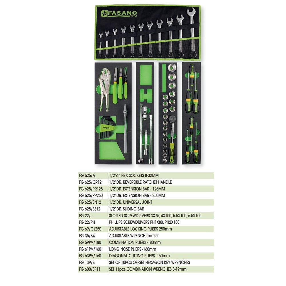 Cassetta portautensili Fasano Tools completa di 55 attrezzi FG 111/AS55