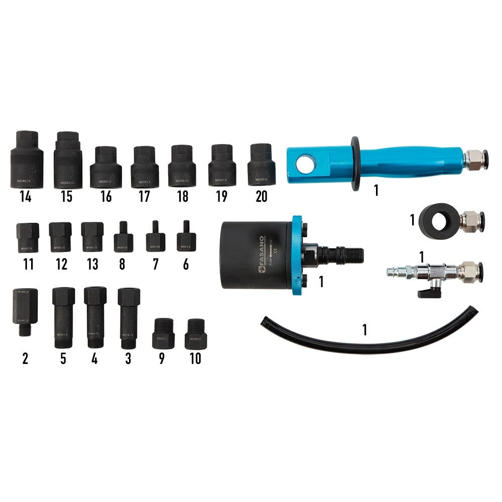 Set utensile pneumatico per estrazione elettro-iniettori Bosch, Delphi, Siemens e Denso Fasano FG 191/S24