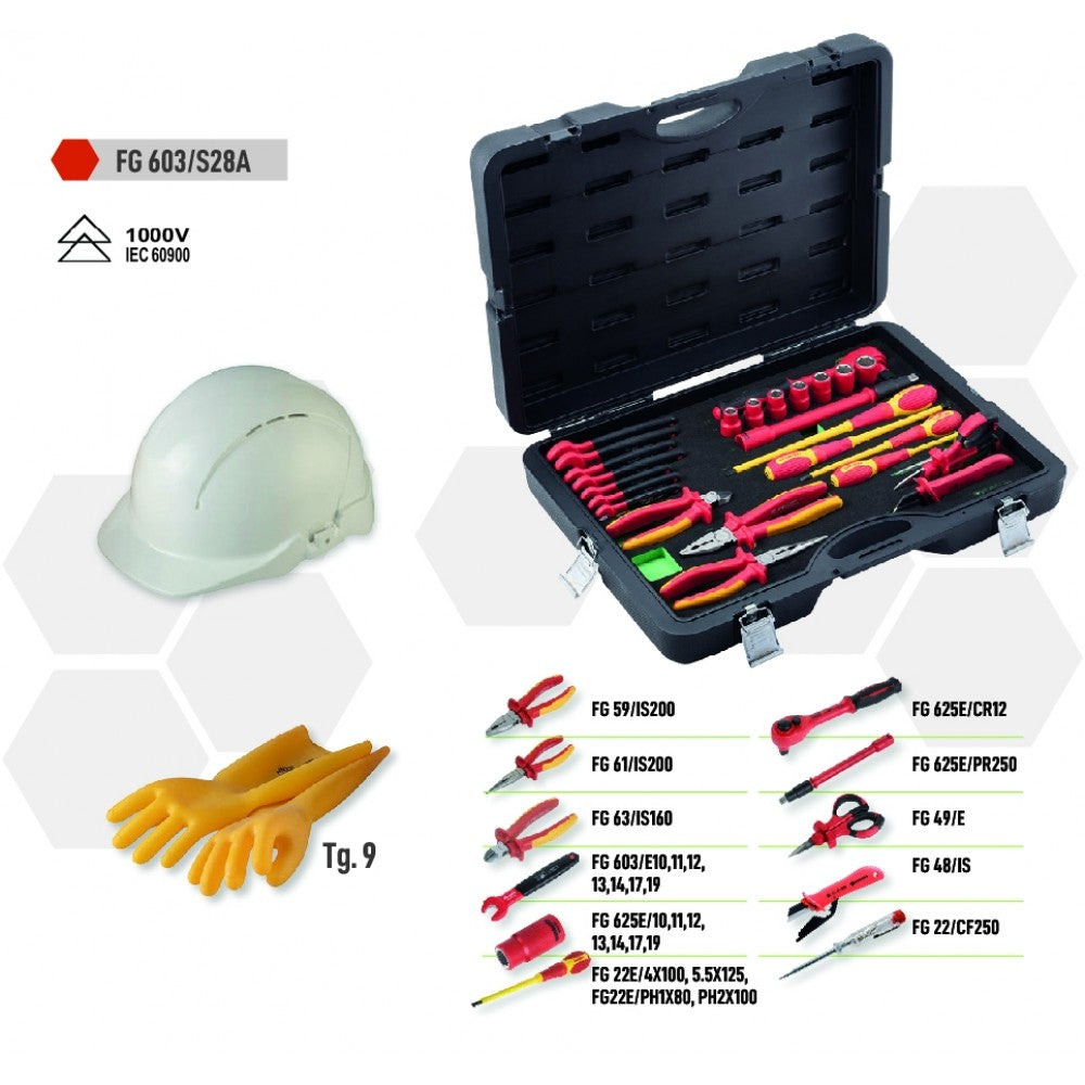KIT 28 UTENSILI ISOLATI,1.000V Fasano Tools FG 603/S28A per veicoli elettrici
