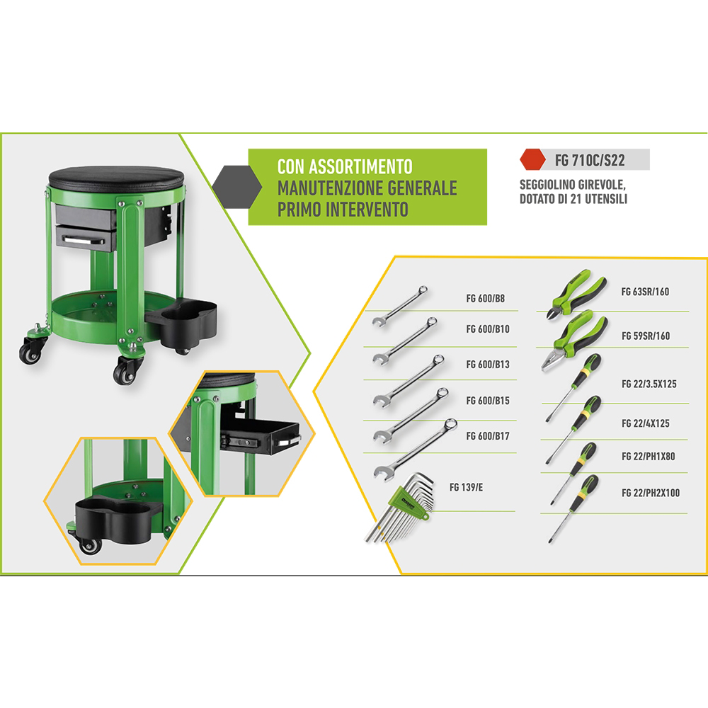SEGGIOLINO GIREVOLE DOTATO DI 21 UTENSILI Fasano FG 710C/S22