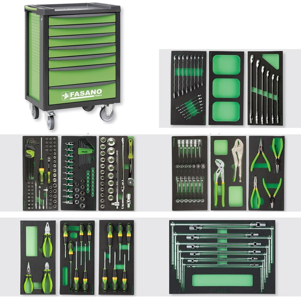 Carrello Porta Utensili Fasano Tools FG 100 a 7 cassetti con Assortimento 214 Utensili FG 100V/AS214