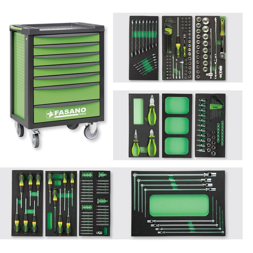 Carrello Porta Utensili Fasano Tools FG 100v a 7 cassetti con Assortimento 224Utensili FG 100V/AS224