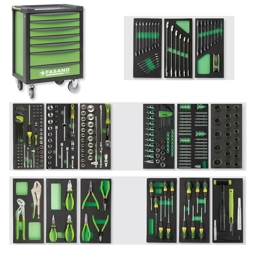 Carrello Porta Utensili Fasano Tools FG 100 a 7 cassetti con Assortimento 263 Utensili FG 100V/AS263