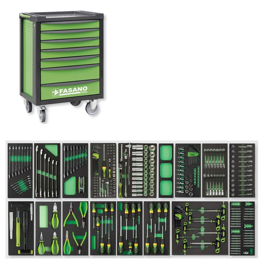 Carrello Porta Utensili Fasano Tools FG 100 a 7 cassetti con Assortimento 366 Utensili FG 100V/AS366
