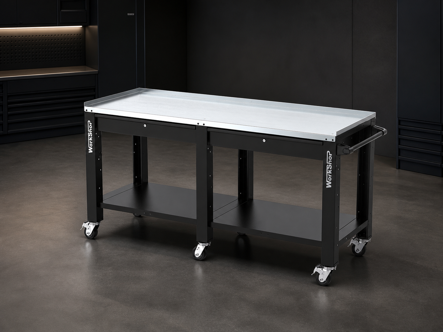 Banco da lavoro con ruote e cassetti HIGH FORCE piano zincato 2 mt Workshopitaly