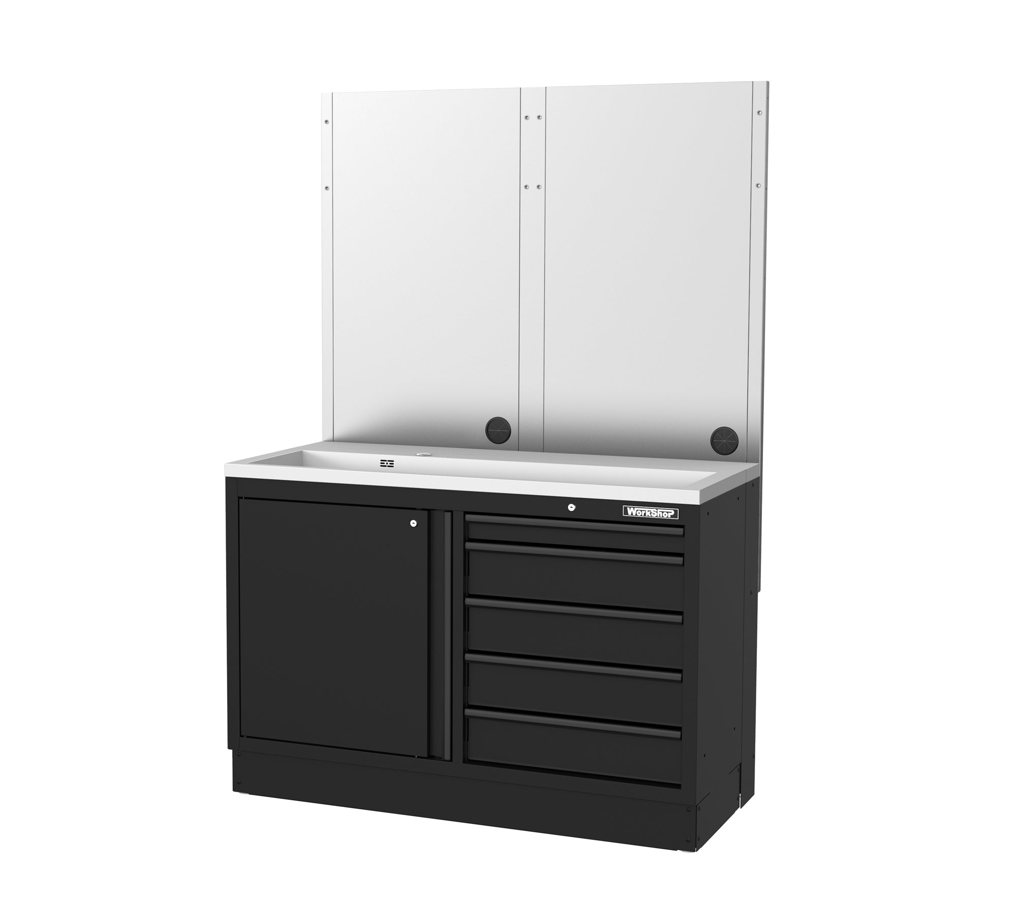 Mobile Officina Workshopitaly MPS+ multi funzione, lavello largo, piano di appoggio INOX con pannellatura