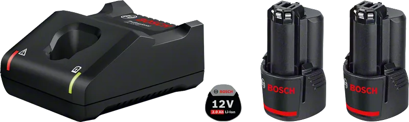 Set 2 batterie da 12 Volt e 2,0 Ah di capacità e caricabatteria rapido GAL12V-40 BOSCH