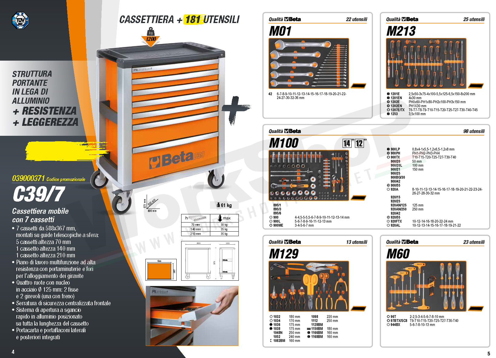 Carrello Beta C39 7 Cassetti + allestimento 181 utensili PRO