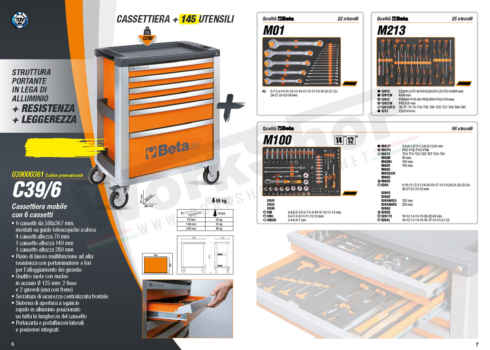 Carrello Beta C39 7 Cassetti + allestimento 145 utensili PRO