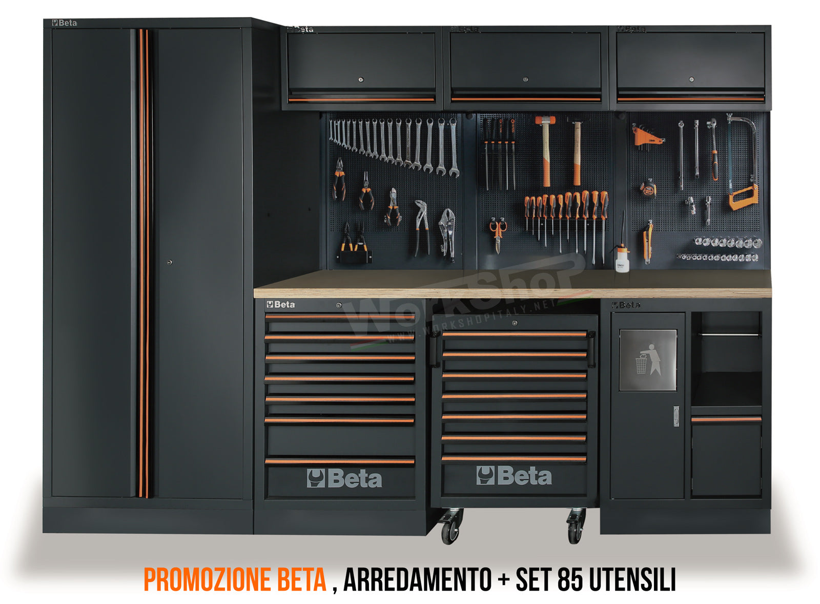 Arredo Officina Beta Utensili C45PRO W piano legno completo di 85 utensili PROFESSIONALI