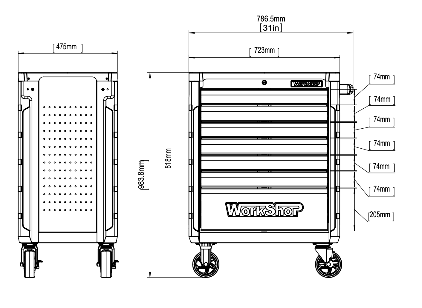 Carrello 7 cassetti Workshopitaly TOP PERFORMANCE + set 172 utensili