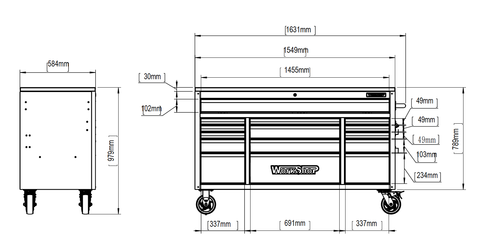 Carrello multifunzione Workshopitaly Full Black KING SIZE full optional