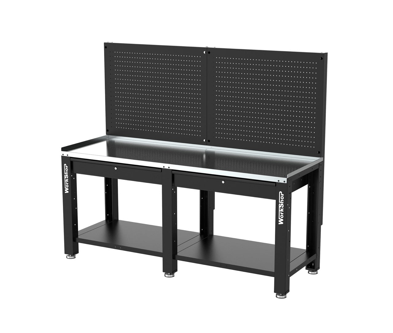 Banco da lavoro con cassetti e pannelli forati HIGH FORCE piano zincato 2 mt Workshopitaly
