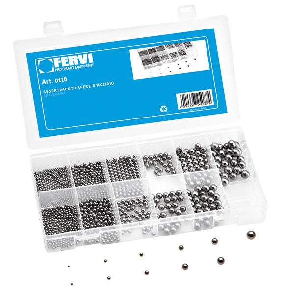 Assortimento 450 sfere acciaio metriche 0116 Fervi