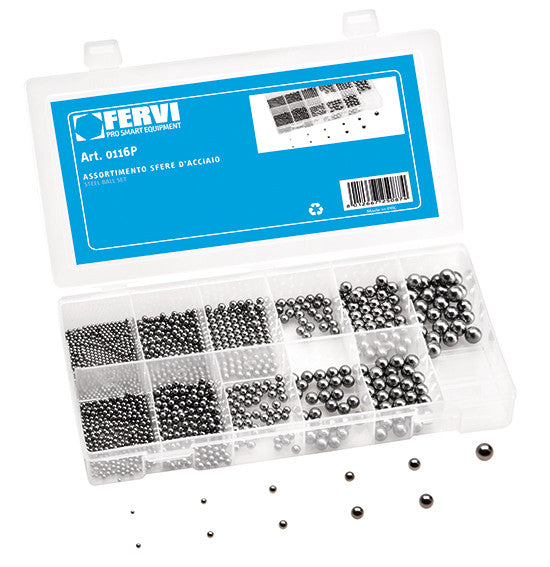 Assortimento 430 sfere d'acciaio in pollici 0116P Fervi