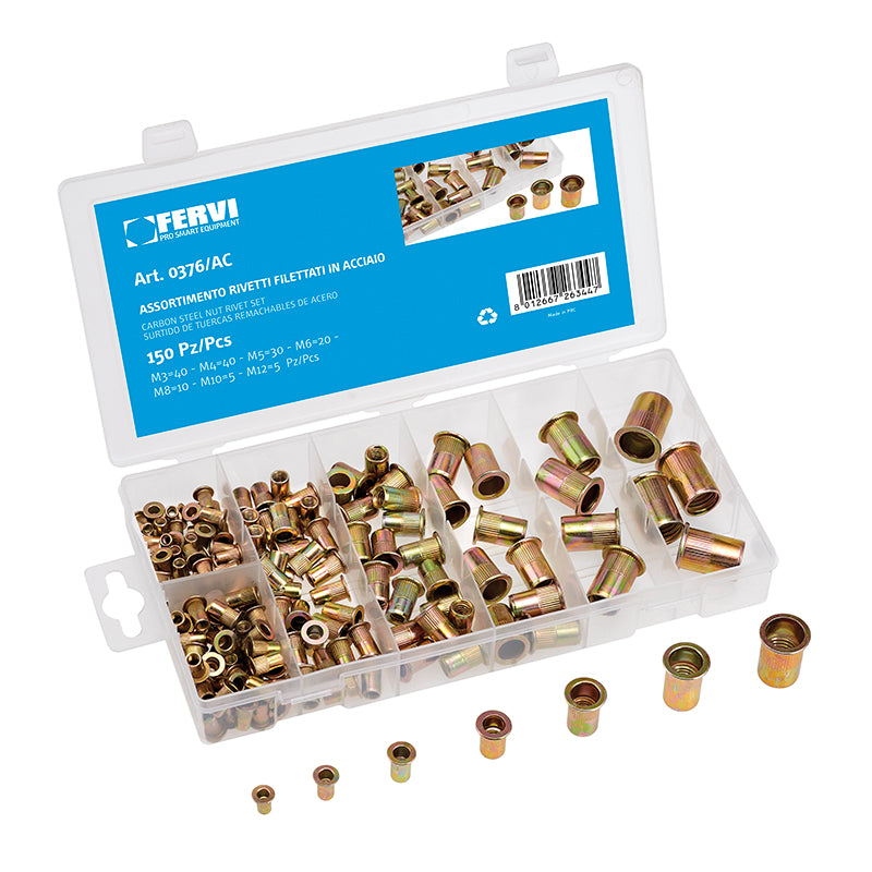 Assortimento 150 inserti rivetti filettati 0376/AC Fervi