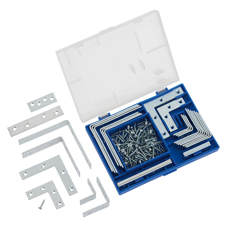 Assortimento 180 staffe piatte ed a angolo con viti Fervi 0468