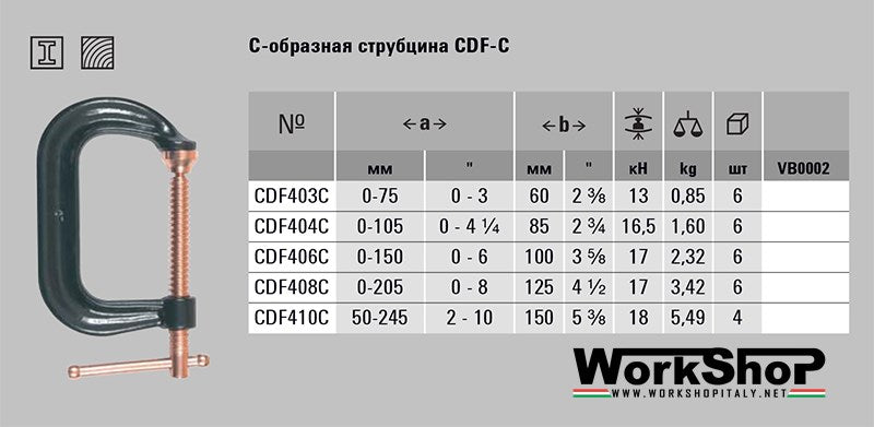 Strettoi a vite Bessey a C da 75 a 245mm CDF-C