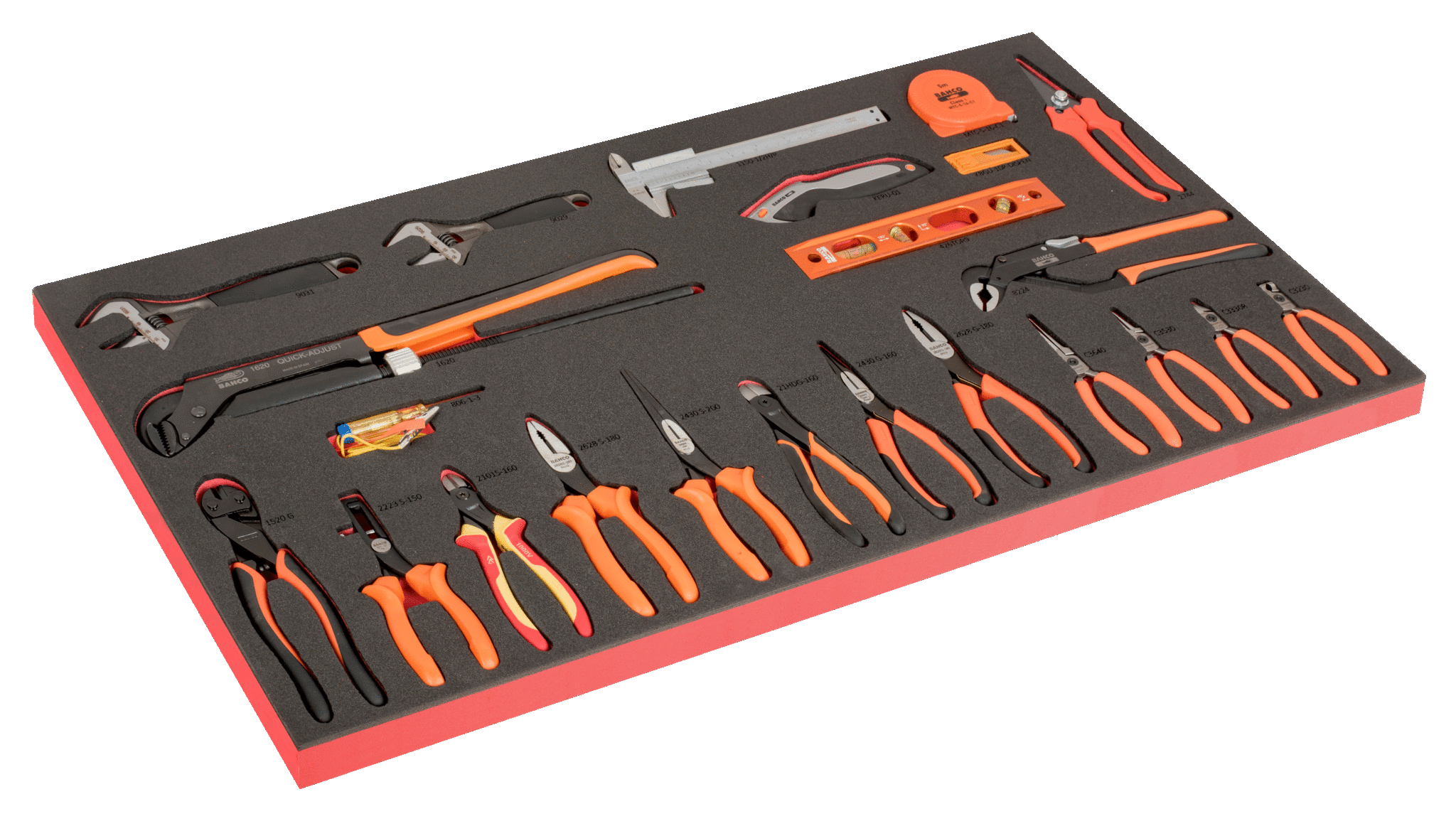 Alloggiamento termoformato per pinze, pinze compatte, chiavi e calibri 32 pezzi Bahco FF1B05LM